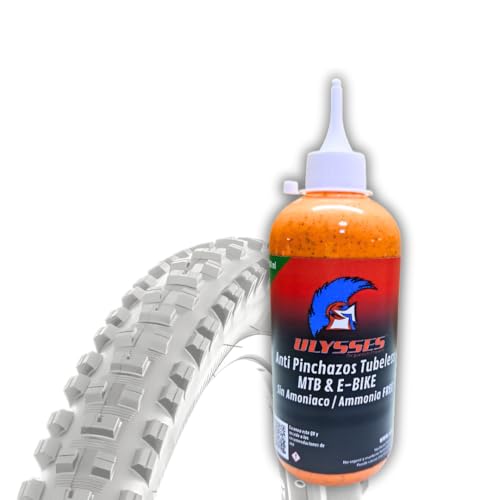 Ulysses Bike, 500 ml de Líquido tubeless Anti pinchazos preventivo MTB sin amoniaco. Liquido tubeless con Fibras incorporadas para neumáticos de Bicicleta MTB y E-Bike.