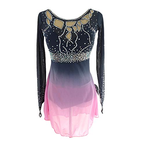LIUHUO Black Ice Figure Skating Dress Manga Longa Gola Redonda Patinagem Saia, rosa, Kids 5-8
