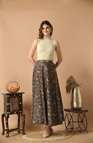 Image of VAGISHA Women's 4-Metre Flared Long Skirt | Skirts for Women Long Length | Long Skirts for Girls | Ethnic & Boho Printed Wear with Elastic Waist | Perfect for Party, Festive & Casual Look
