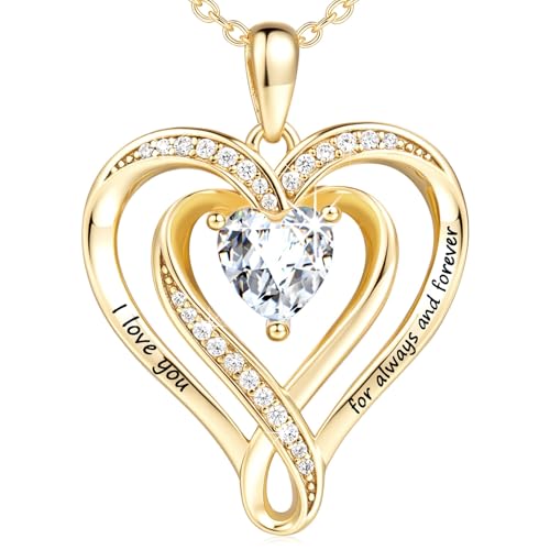 AmorAime 925 Sterling Silver Necklace for Women Heart Necklace 14K Gold Neclaces or Rose Gold Jewelry for Mother's Day or Birthday