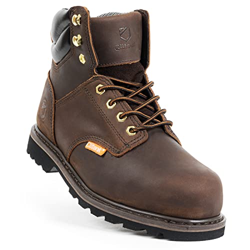 Steel Toe Boots For Men Waterproof, 6" Oiled Full Grain Leather Work Boots For Men Waterproof Breathable, Non-Slip, Puncture-Proof, Comfortable Construction Lightweight Safety Mens Work Boot 9.5 #TOP1