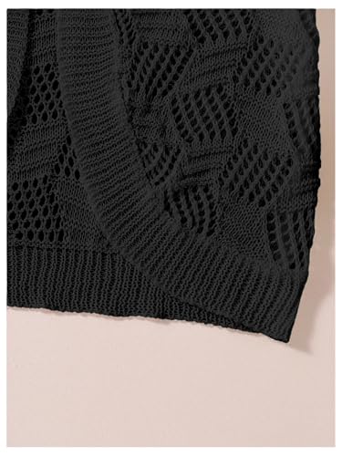 Image of WDIRARA Girl's Open Front Mesh Sheer Cardigan Sweater Short Sleeve Beach Coverup Tops