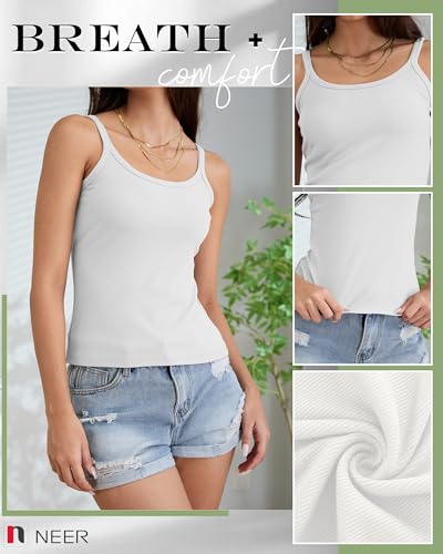 Neer 3 Pack Women's Spaghetti Strap Ribbed Tank Tops, Slim Fit Cotton Scoop Neck Sleeveless Knit Camisole Basic Cami Shirts4