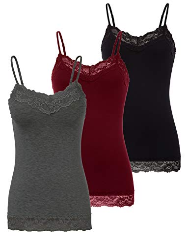 Kate Kasin Womens Camisole Plus Size Slim Fit Vest Sexy For Beach(L,3 Pack-Black/Wine/Deep Heather Grey) #TOP7