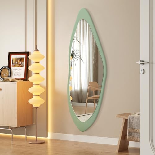 Image of AAZZKANG Wooden Mirror Irregular Full Length Mirrors 47 inchx16 inch Large Asymmetrical for Bedroom Living Room Dressing Room Home Entryway Wall Mounted