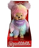 Ziel geschlecht: unisex Sekiguchi 242153 - Original Monchhichi Mädchen, Plüschfigur mit Lätzchen und Zöpfen, ca. 20 cm großes Kuscheltier aus buntem Plüsch