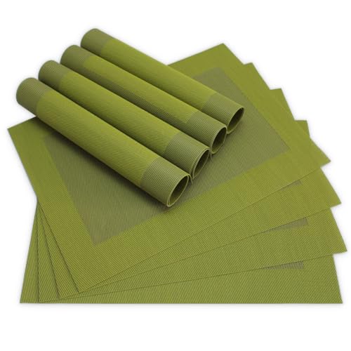 Manteles individuales modernos en verde oliva en juego de 8 unidades – manteles individuales lavables como salvamanteles rectangulares – Manteles individuales tejidos como mantel para mesa de comedor,