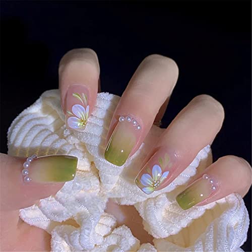 24 Pcs camellia with pearl Press on Toenails Fake Toe Nails Matte Short Square False Full Cover Glue On Fake Toe Nails for Women Girls Favors