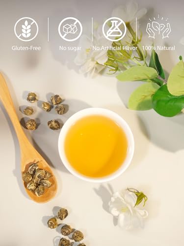 Image of TeeLux Jasmine Pearls Green Tea, Handrolled Loose Leaf, Floral Aroma, 16 oz