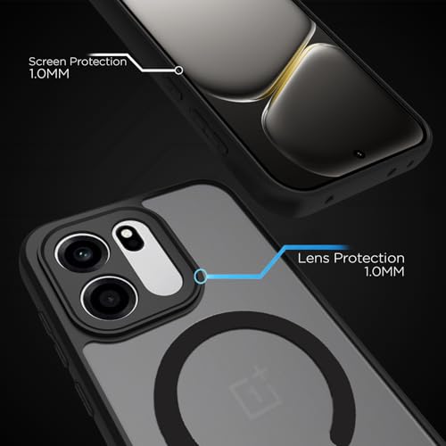 Image of RIGGEAR Shockproof Sleek Hybrid Armor Magnetic Back Cover Case Compatible with MagSafe Accessories for OnePlus Nord CE 6 5G (Smoke Black Matte PC + Black TPU Bumper)