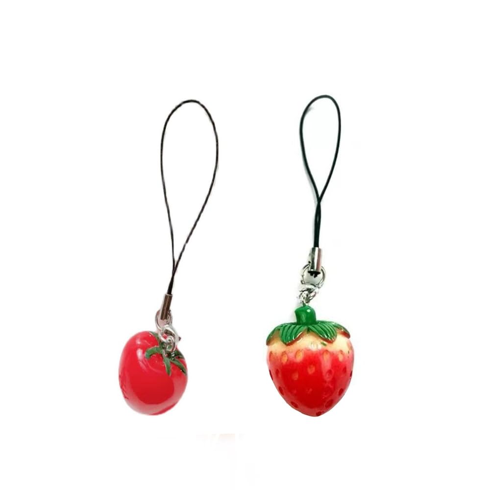 Leadigol Cellphone Strap Pendant Strawberry Tomato Phone Cords Phone Hanging Charm Keychains Decor Fruit Cute Key Phone Pendant Bag Ornament Phone Decoration Gift
