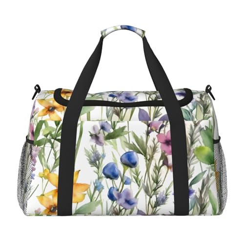 Watercolors of Herbs Flowers Print Daily essentials Large Capacity Hand Carry Bag for Weekend Getaways style Bags