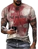 I'm Fine Bloody T Shirt for Men Halloween Bloody Shirt Costume Horror Blood Splatter Tshirts Short Sleeve Tops (XL, Red4)