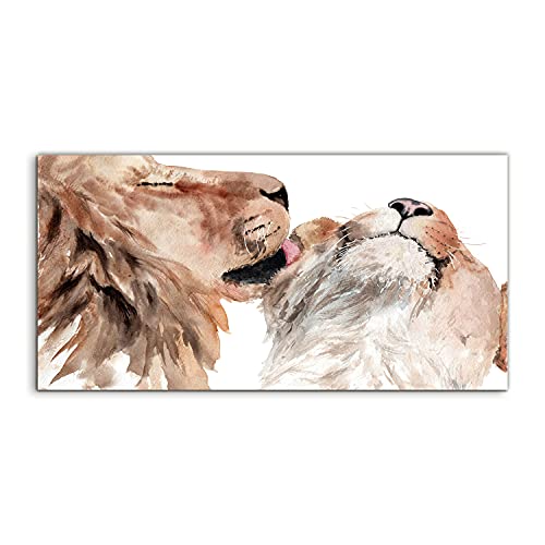 Image sur verre 140x70cm Lion Cat Watercolors pour décoration de salon