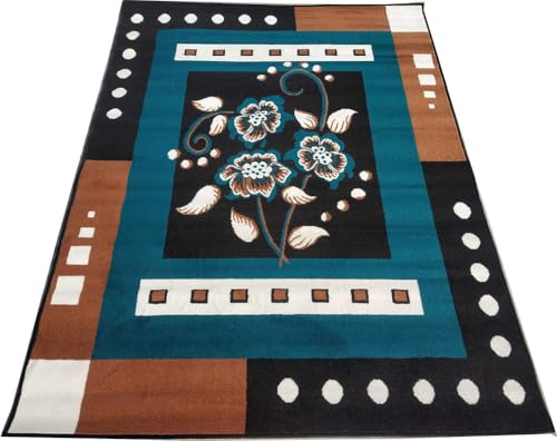 Image of Floral Design Acrylic Polyester Carpet for Living Room 8x11 Feet Color Blue and Black(240x330Cm), Large Rectangle