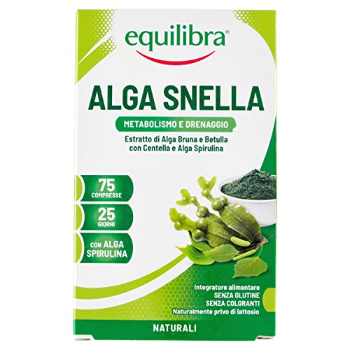 Equilibra Integratori Alimentari, Alga Snella, a Base di Estratto di Alga Bruna e Betulla con Centella a Alga Spirulina, Favorisce il Drenaggio dei Liquidi e il Metabolismo, 75 compresse