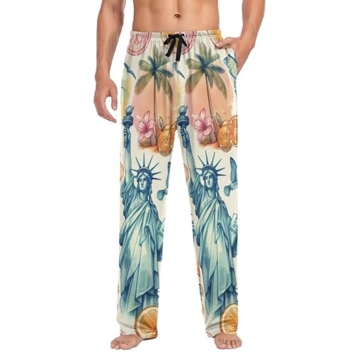 Men's Pajama Pants Tropical Flowers City Beach Sleep Pajama Lounge Pant with Pockets, Elastic Waistband3