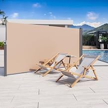 AECOJOY Retractable Side Awning, 138"x 71" Splashproof Folding Outdoor Privacy Screen, 280g/m2 Premium Polyester Fabric Pull Out Retractable Fence Outdoor for Garden and Terrace, Beige