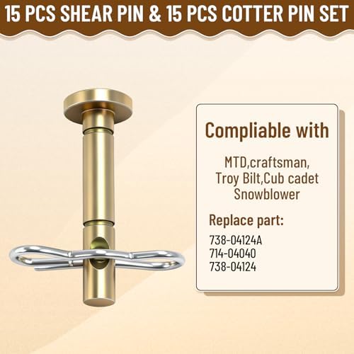 15 Pcs Snowblower Shear Pins and Cotter Pins Set, 738-04124 and 714-04040 - 3