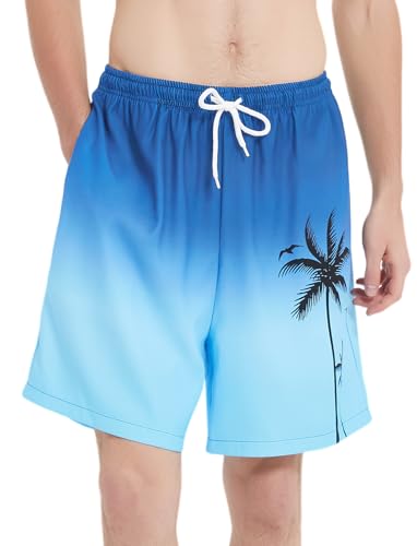 Lzzidou Men's Swim Trunks with Compression Liner Quick Dry Board Shorts Waterproof Bathing Suit Ombre-Blue2