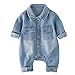 Bambino Jeans Pagliaccetto Tutina Ragazzo Ragazza Tuta Manica Lunga Risvolto Neonato Denim Body Capi di Abbigliamento 3-6 Mesi