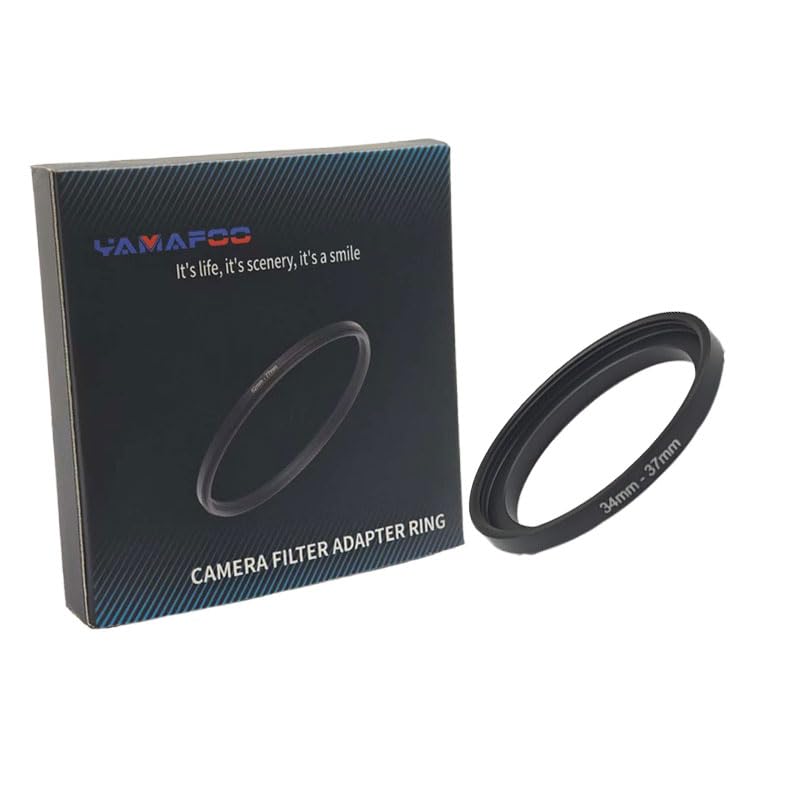 YAMAFOO 34mm to 37mm Step-Up Ring/Step Down Rings Filter Adapter for All Brands UV ND CPL Metal Ring Step-Up Rings Adapter Filter,Black (34-37)