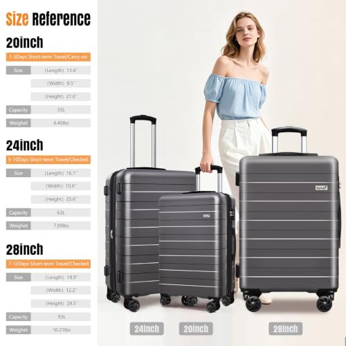 Image of KEYTANG Zebra Luggage Sets 3 Piece, 20 inch Carry On Luggage with Spinner Wheels, Hardside Business Travel Suitcase Set with TSA Lock, Lightweight Suitcase,20 /24 /28 inch,Gray