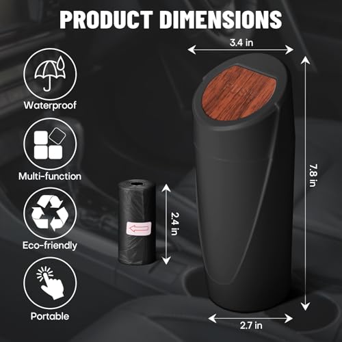 Image of Car Trash Bin with Lid-2 Pack Car Garbage Can Cup Holder-Mini Leakproof Vehicle Garbage Can Bin with 40pcs Trash Bags-Automotive Organizers and Storage for Front Back Seat Accessories(Wood Grain Lid)
