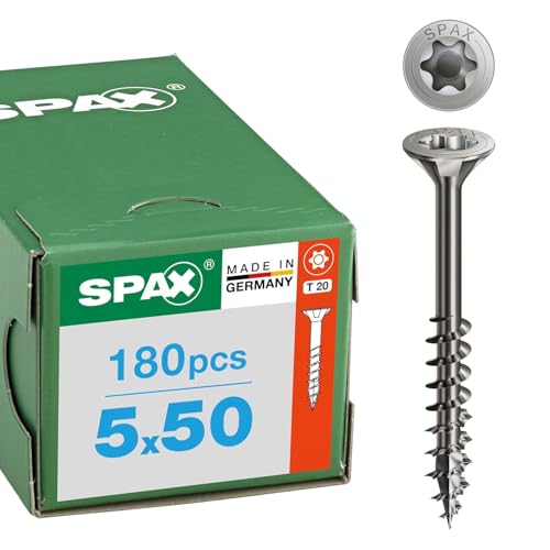 Spax stainless steel screw 5 x 50 mm, pack of 180, partial thread, countersunk head, T-star plus T20, 4CUT, A2 stainless steel, 8000000287893
