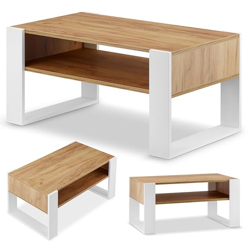 defiPad Table Basse Moderne en chêne – Design élégant et Robuste – 92 cm de Large – Table de Salon Stable avec Pieds massifs – Fabrication...