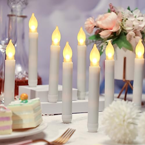 Image of Macarrie 108 Pieces Flameless LED Taper Candles Battery Operated Candles, Flickering Light Electric Handheld Candlesticks, Halloween Christmas Church Party Weddings Decoration(White, Warm White Light)