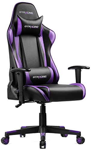 GTRACING ゲーミングチェア 紫オフィスチェア デスクチェア ゲーム用チェア リクライニング パソコンチェア ハイバック ヘッドレスト ランバーサポート ひじ掛け付き 高さ調整機能 PUレザー パープル 気高い雰囲気 GT002-PUPER