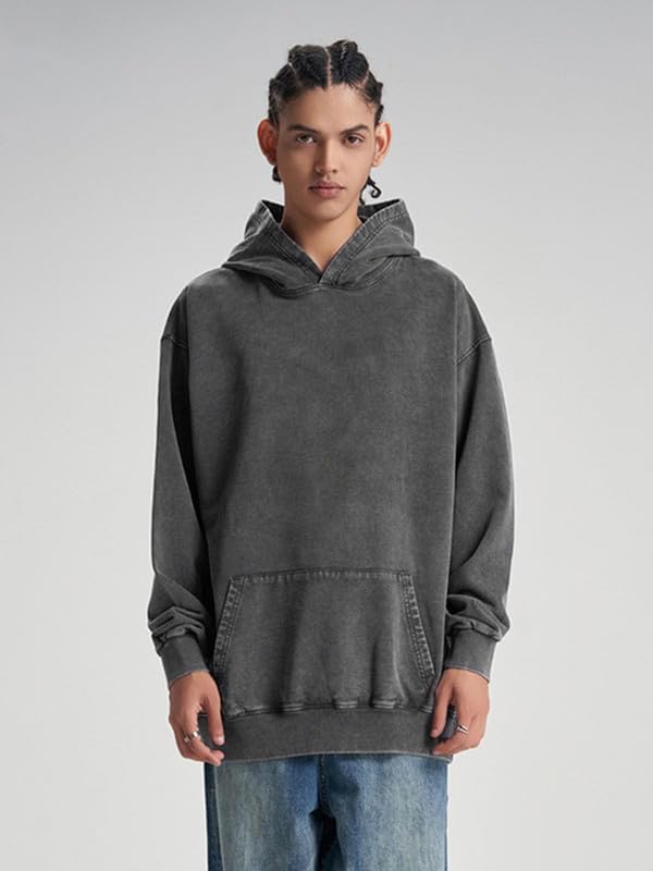 Vamtac Hoodies for Men Oversized Acid Washed Cotton Hooded Sweatshirt Vintage Heavyweight Hoodie Pullover Streetwear