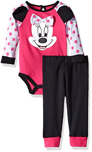 Disney Baby Girls' 2-Piece Minnie Mouse Pant Set with 3d Knee Patches, Pink, 0/3 Months