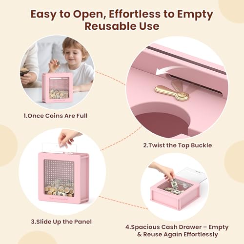 Image of Summidate Wooden Money Saving Box, Clear Window Cash Vault Savings Box -10000 Challenge with Tracker Stickers, Reusable Piggy Bank for Adults & Kids, Birthday /Baby Shower /Wedding Gift