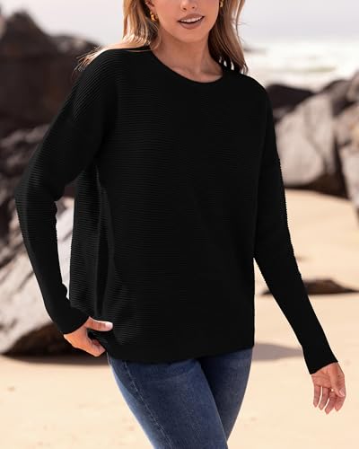 BTFBM Fall Sweaters for Women 2025 Casual Long Sleeve Sweater Striped Loose Fit Pullover Tops
