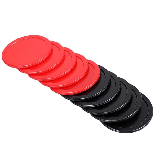 Hecila 10PCS 2.5 Inch Hockey Pucks Air Hockey Pucks Set Replacement Puck Parts Game Tables Accessories Black Red Puck for Air Hockeys Table Compatible with Standard Pushers and Goals Hockeys