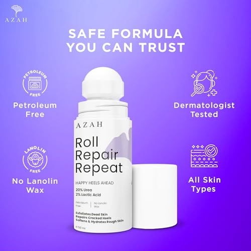 Image of Azah 20% Urea Foot Roll on for Cracked Heels [50 ML] | 2% Lactic Acid, Olive Oil & Vitamin E | Dry and Crack Heel Repair Foot Cream | Exfoliates Dead Skin & Moisturise Repairs Rough Feet