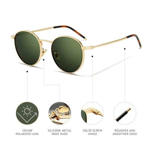 Image of SUNGAIT Ponderable Metal Round Sunglasses for Men Women Classic Vintage Polarized Circle Sun Glasses