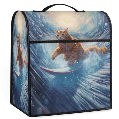 Coffee Maker Cover Cat Surf Kitchen Appliance Covers Small Appliance Covers Blender Cover Juicer Cover Dust Covers for Kitchen Appliances with Top Handle and Pockets,Washable,B397