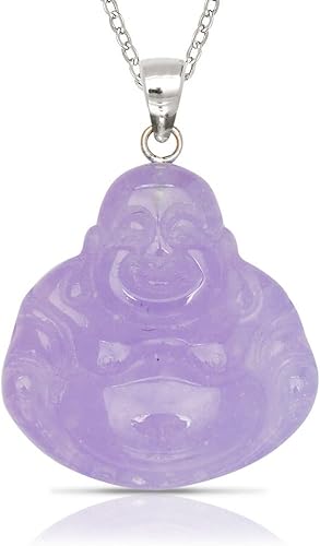 JewelryWeb - Collar de Buda tallado de plata de ley 925 con jade natural u ónix - 0.787 in x 1.181 in - Collares de Buda de jade para mujeres y