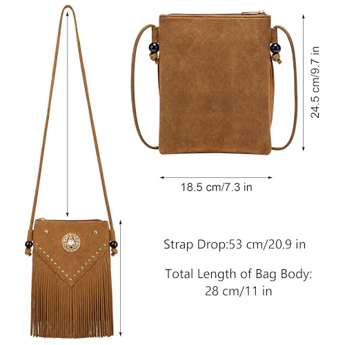 Image of Hoce Women's Leather Fringe Messenger Bag Large Hobo Crossbody Tassel Shoulder Bags, Gift for Mom Wife Girlfriend