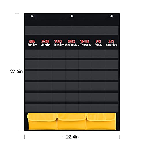 Black Monthly Calendar Pocket Chart With 112 Cards , (97 Illustrated Activity Cards, 15 Dry Erasable Flash Cards And 3 Hooks ), For Kids Learning For Home Or School #TOP4