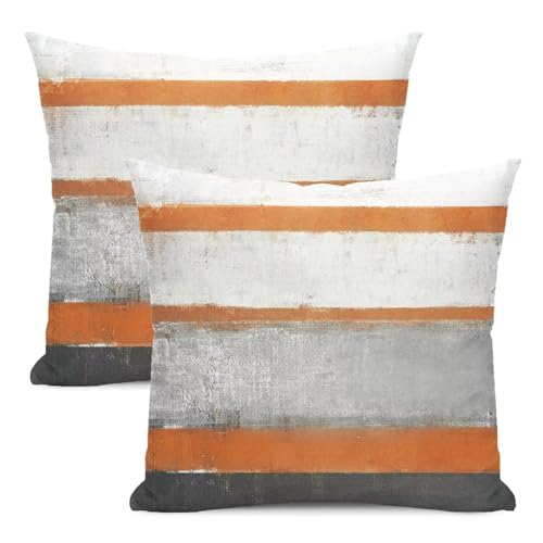 AEIOAE Orange Grey Pillow Covers 18x18 Set of 2 Beige Abstract Art Painting Striped...