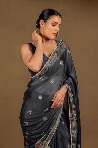 Image of MIRCHI FASHION Saree for Woman Chiffon Foil Work Floral Printed | Ethnic Sari for Function and Farewell with Unstitched Blouse Piece (Available in 15 Colors)