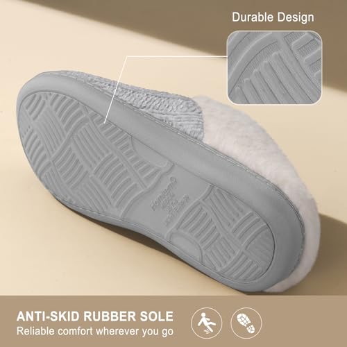 Image of Slippers for Women Fuzzy House Slip on Indoor Outdoor Bedroom Home Shoes | Furry Fleece Lined Ladies Comfy Memory Foam Female Anti-Skid Rubber Hard Sole