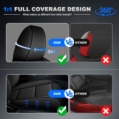 Image of AOMSAZTO Seat Covers for Toyota RAV4 2019-2025 Hybrid & Prime SE /XSE | Custom Fit 5-Piece Set Includes Neck Pillows,Armrest Cover,Steering Wheel Cover and Seat Belt Covers-Faux Leather Black