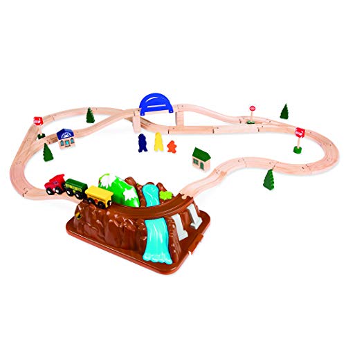 Battat – Wild Ridge Train – Classic Wooden Toy Train Set With Mountain Top Lid, Double-Sided Tracks, Toddlers 3-Years-Old & Up (47Pc) Fits Thomas, Brio, Chuggington #TOP1