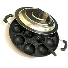 Non-Stick Appam Pan 12 Pit with Stainless Steel Lid Paniyaram Pan for Appam, Paniyaram, Aebleskiver & Paddu Heat Resistant Handle Appe Maker