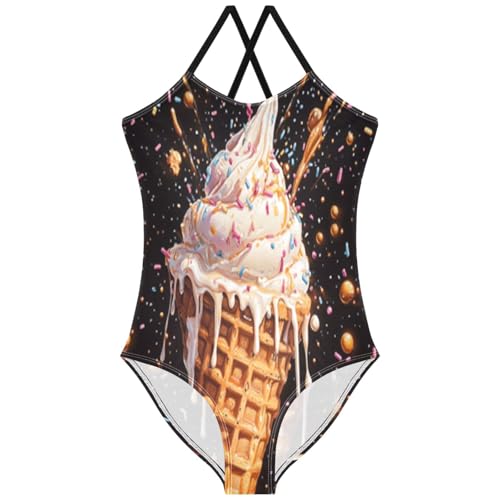 Pigsaly Girls One Piece Swimsuits Milk Chocolate Vanilla Ice Cream Kids Cross Back Swimwear Beach Sport Bathing Suit 3T